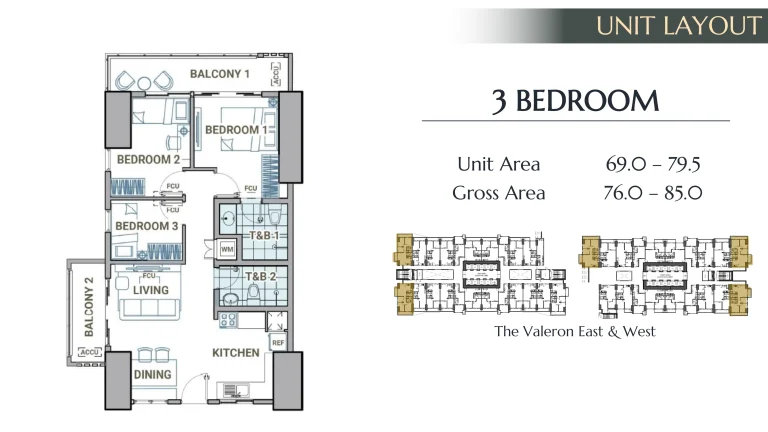 3-Bedroom 69 - 79.5 SQM